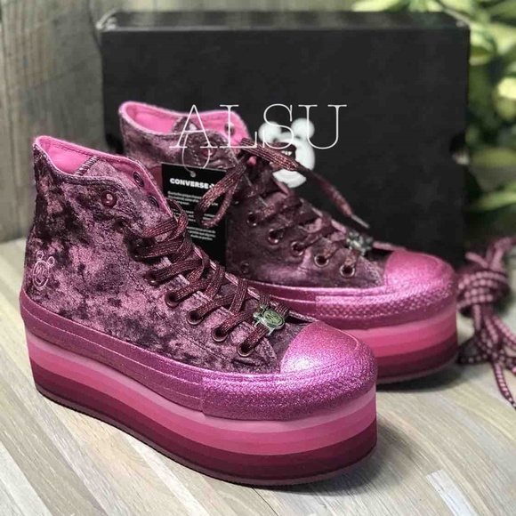 Converse& Miley Ctas Platform Velvet Dark Burgundy - Picture 3 of 8